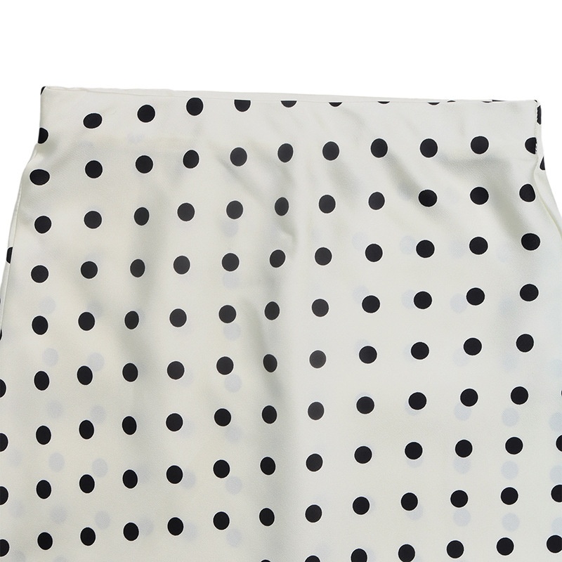 Women's Polka Dot Satin Midi A-Line Slip Skirt
