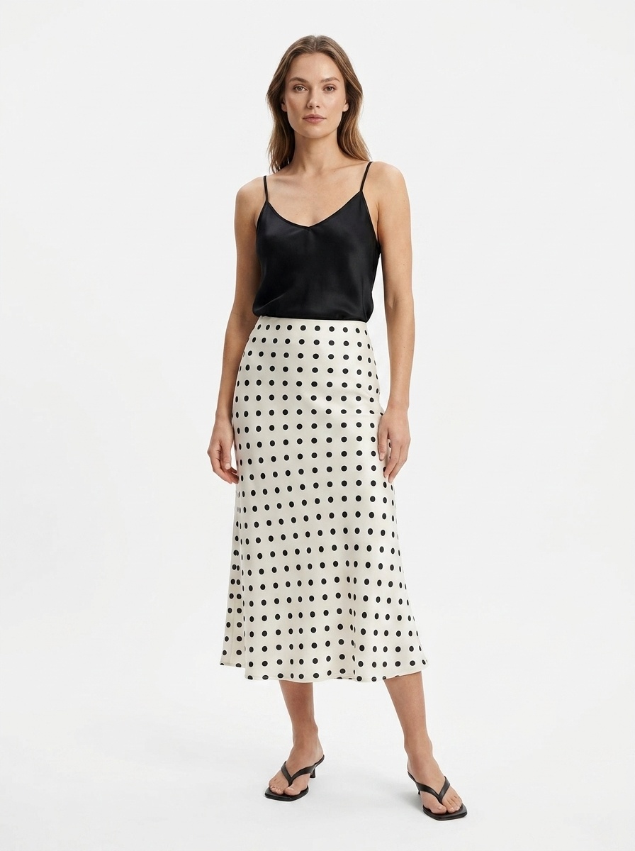 Women's Polka Dot Satin Midi A-Line Slip Skirt