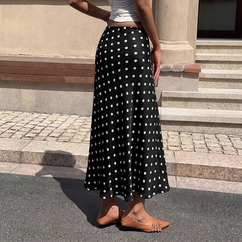 Women's Polka Dot Satin Midi A-Line Slip Skirt