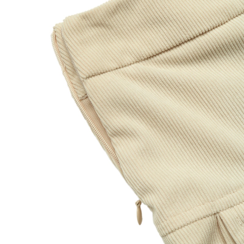 Pleated Corduroy Maxi Skirt with Flap Pockets
