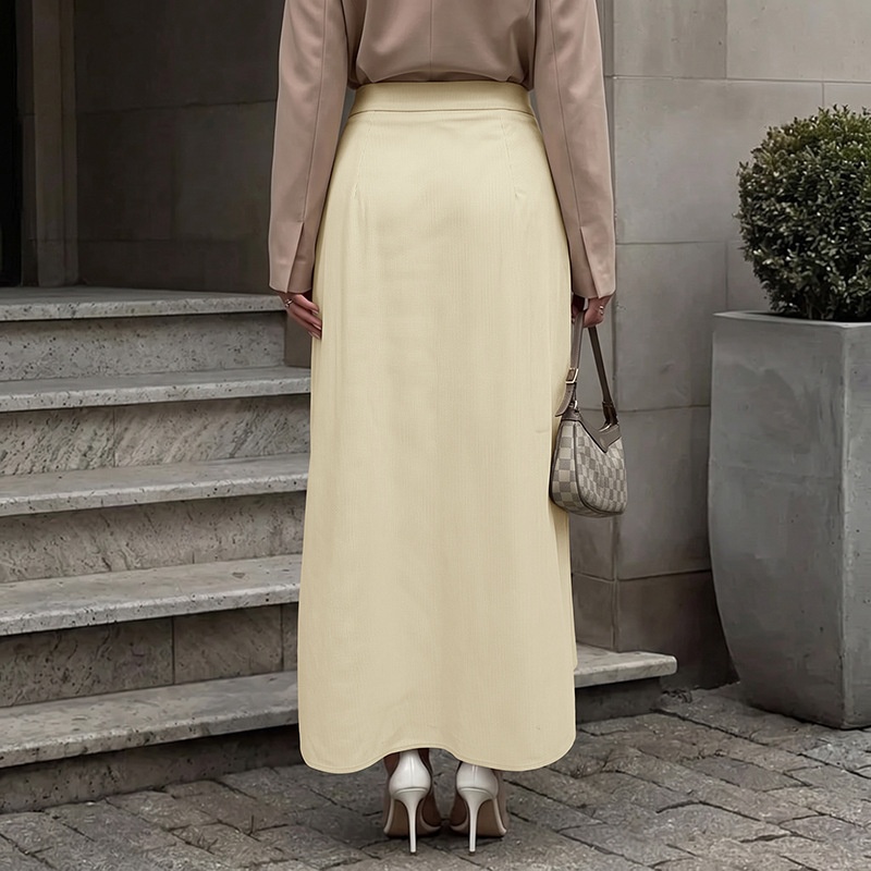Pleated Corduroy Maxi Skirt with Flap Pockets