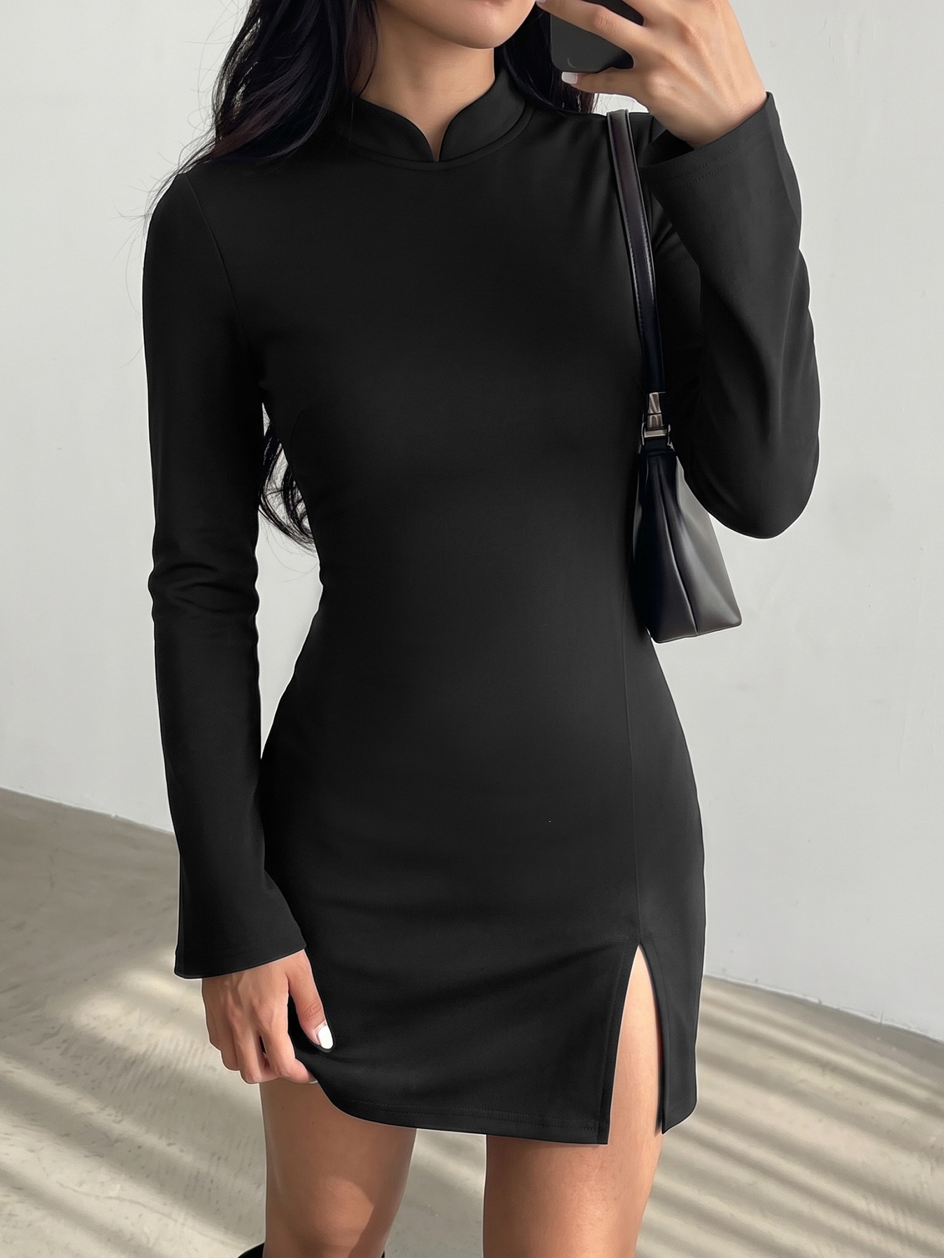 Black Long Sleeve Cut-Out Back Mini Dress