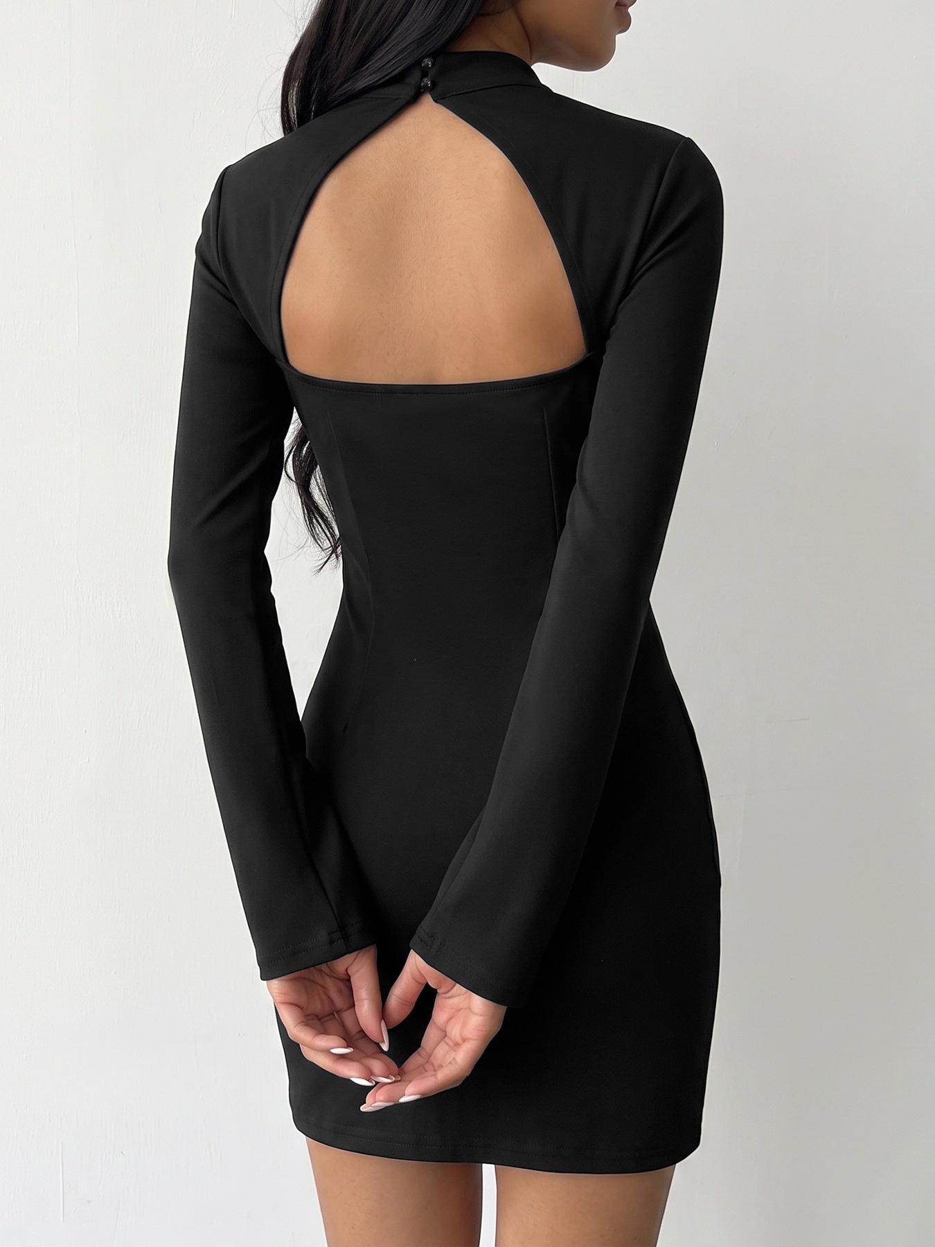 Black Long Sleeve Cut-Out Back Mini Dress