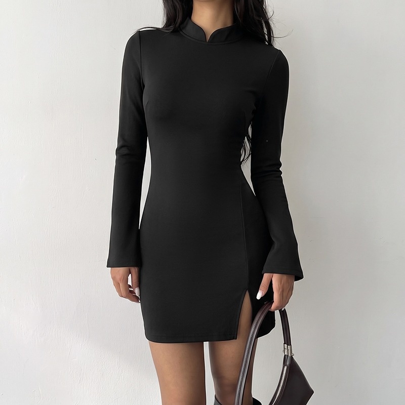 Black Long Sleeve Cut-Out Back Mini Dress