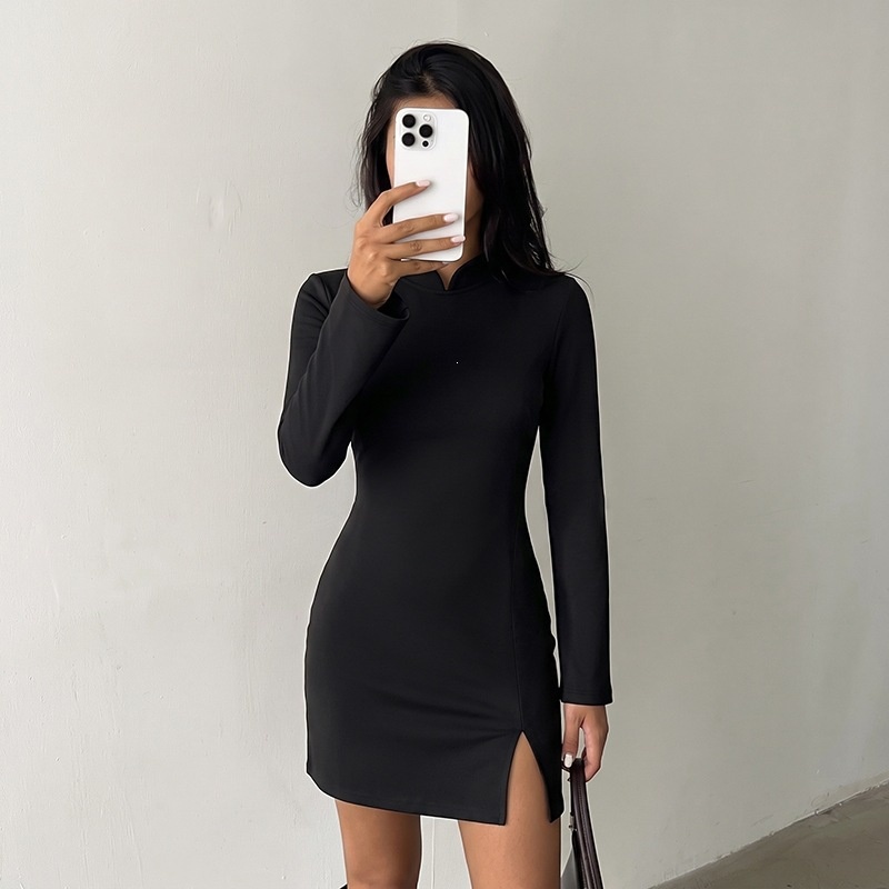 Black Long Sleeve Cut-Out Back Mini Dress