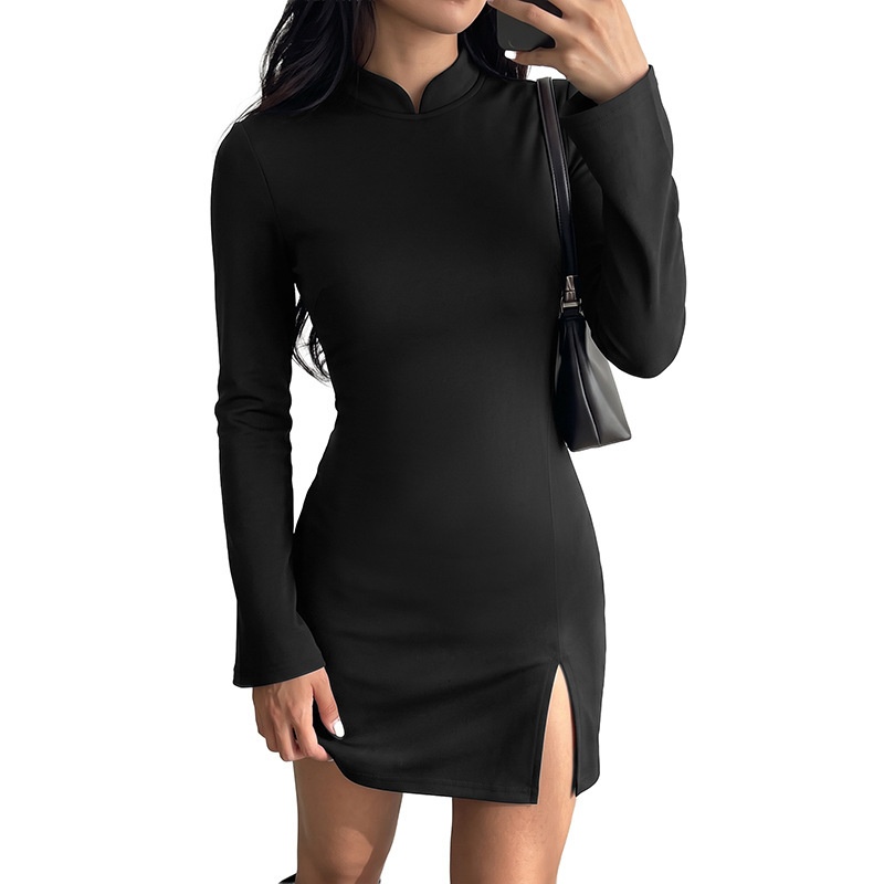 Black Long Sleeve Cut-Out Back Mini Dress