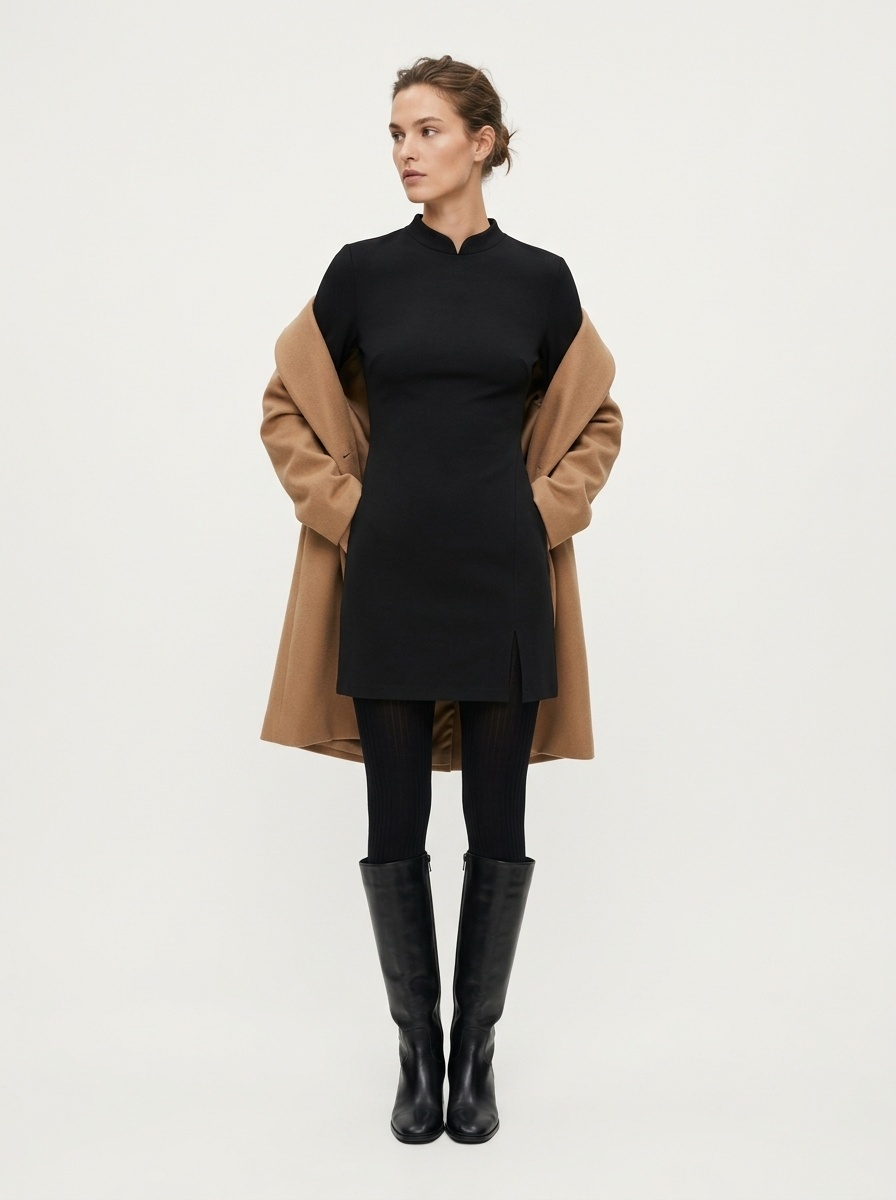 Black Long Sleeve Cut-Out Back Mini Dress