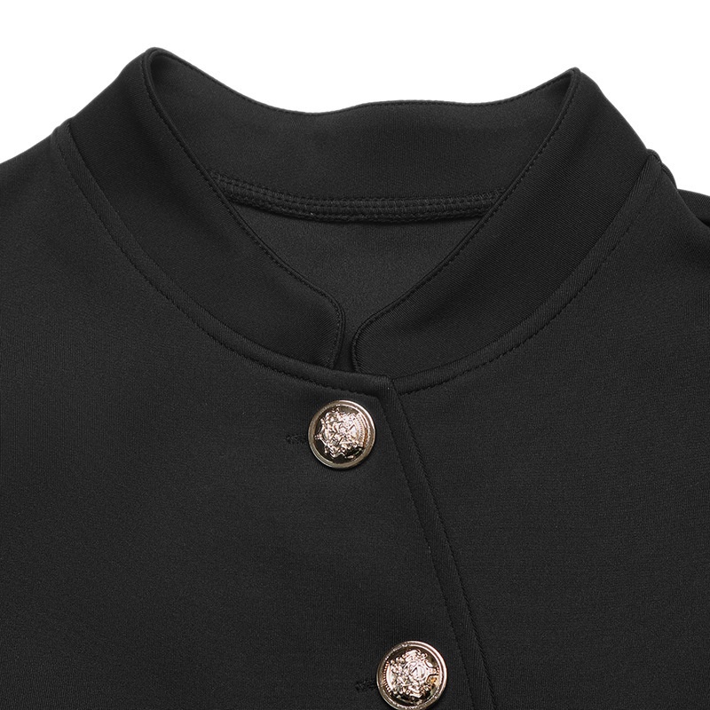 Women's Black Asymmetrical Button Jacket & Maxi Skirt Set