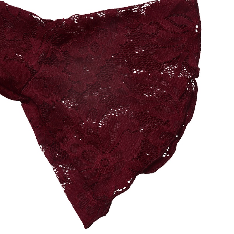 Burgundy Velvet Lace Long Sleeve A-Line Mini Dress