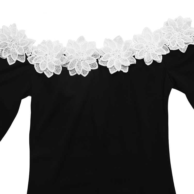 Off-Shoulder Floral Lace Long Sleeve Maxi Dress