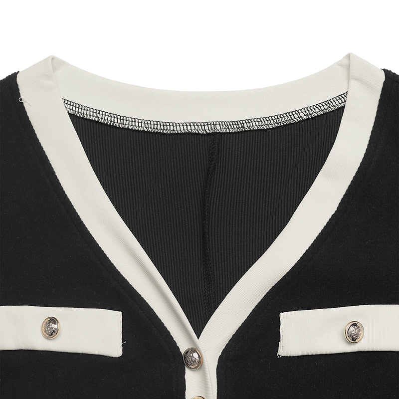 Contrast Trim V-Neck Long Sleeve Midi Knit Dress