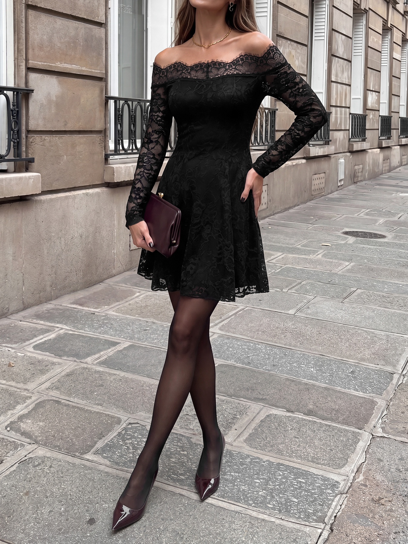 Women's Off-Shoulder Floral Lace Mini Dress