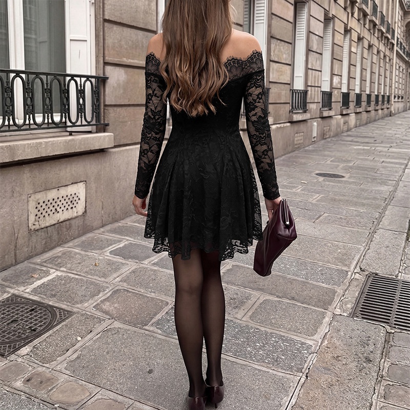 Women's Off-Shoulder Floral Lace Mini Dress