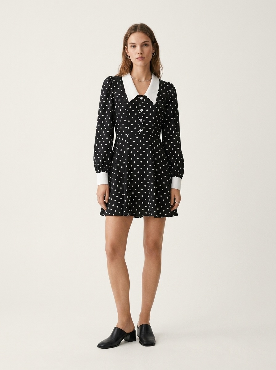 Women's Polka Dot Long Sleeve A-Line Mini Dress