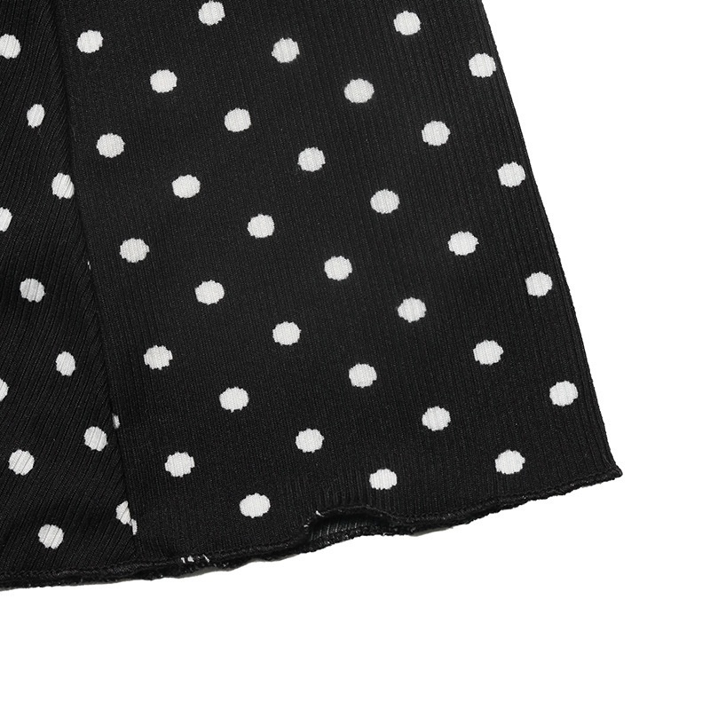 Polka Dot Long Sleeve Lace Trim Mini Dress