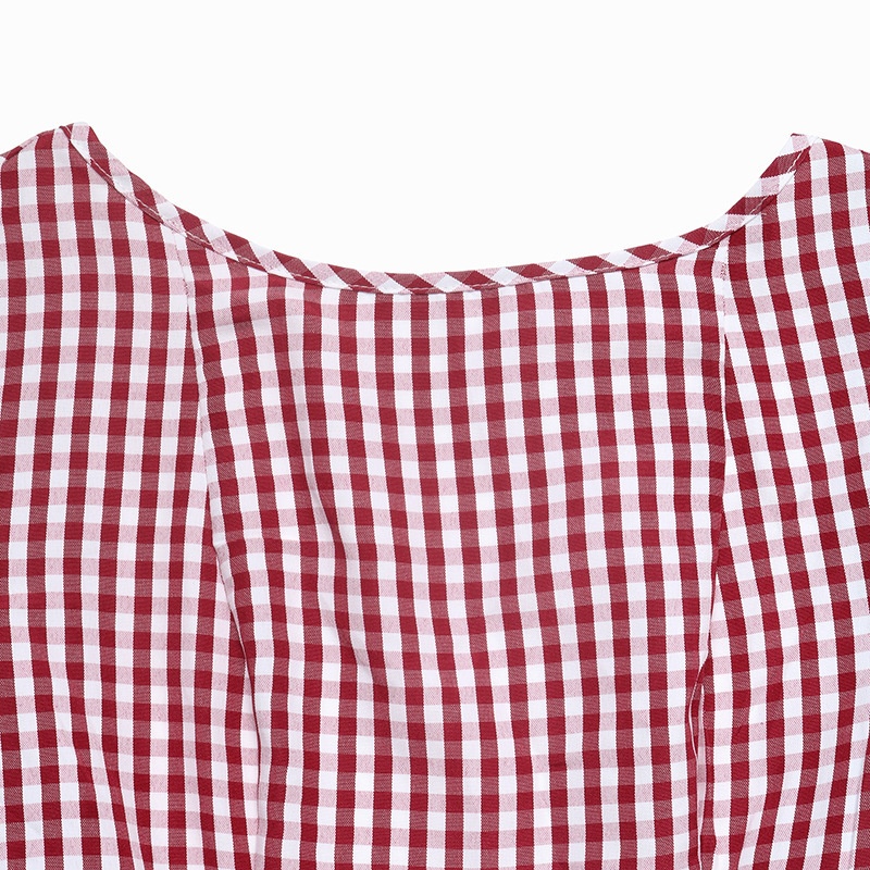 Red Gingham Open Back Long Sleeve Mini Dress
