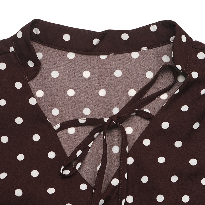 Women's Polka Dot Tie Neck Long Sleeve Mini Dress