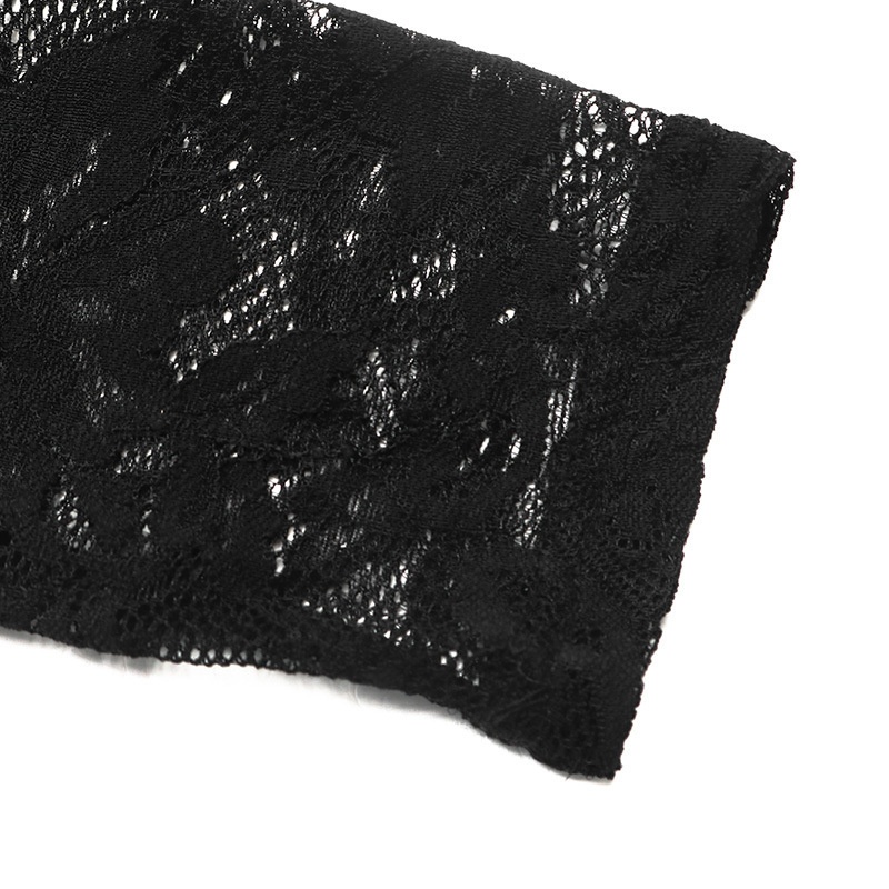 Women's Black Floral Lace Long Sleeve A-Line Mini Dress