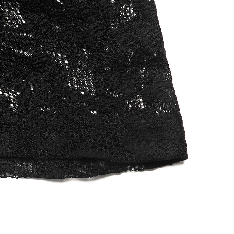 Women's Black Floral Lace Long Sleeve A-Line Mini Dress