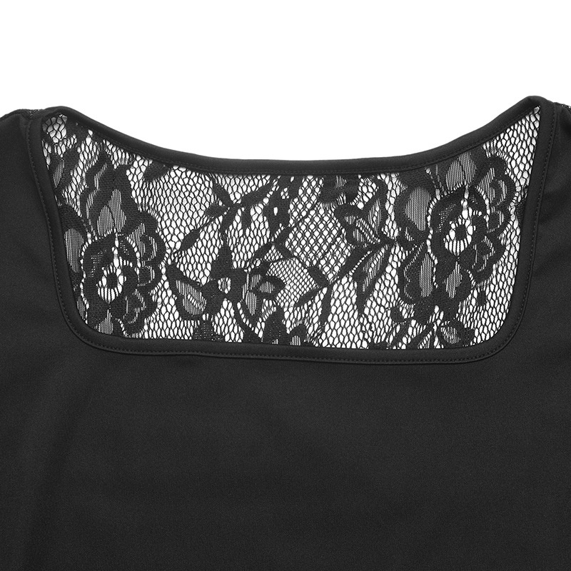Women's Black Square Neck Lace Sleeve Maxi Dress