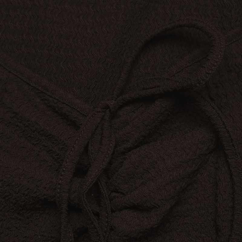 Lace-Up Long Sleeve Textured Maxi Dress in Dark Brown