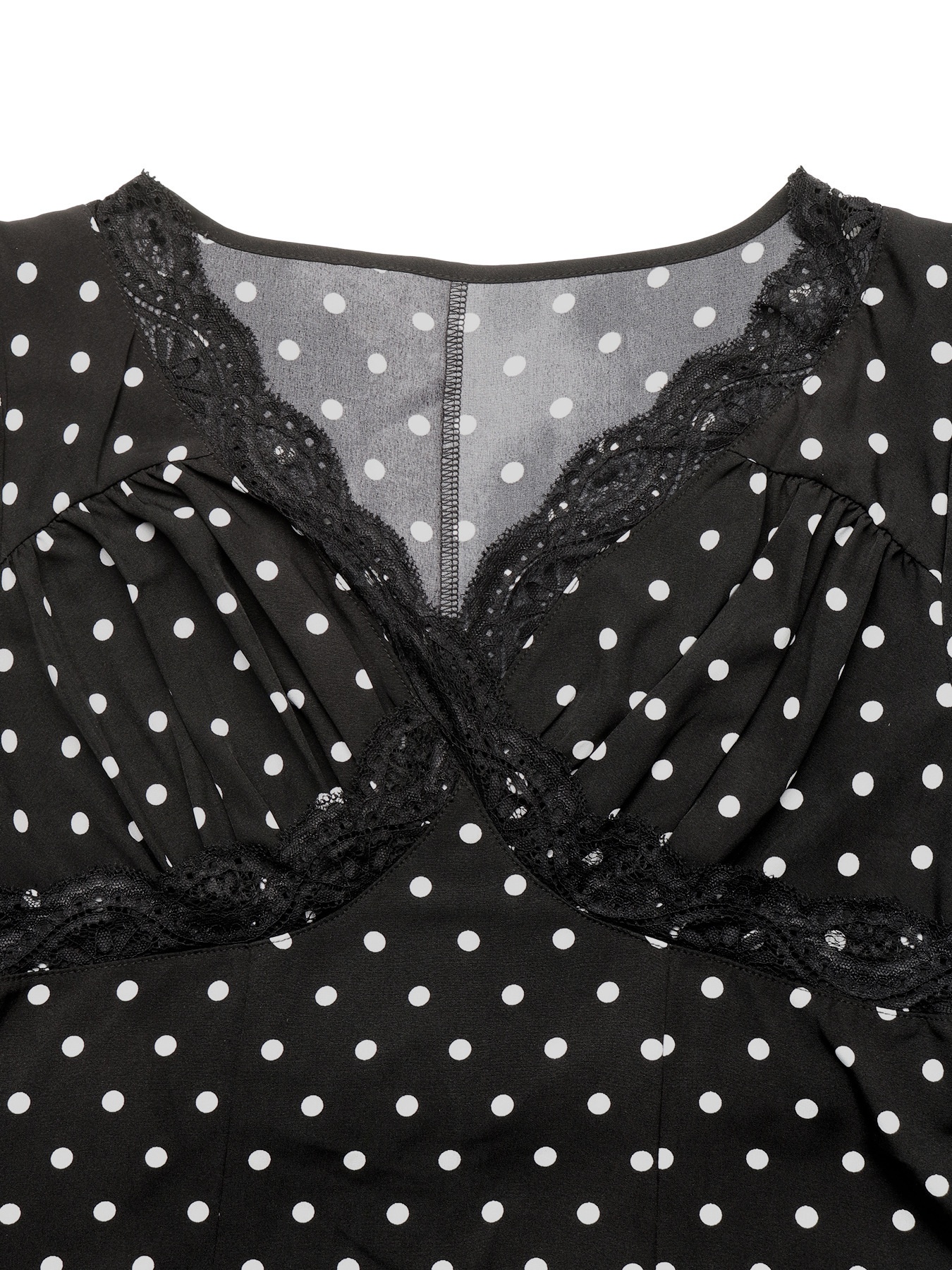 Black Polka Dot Lace V-Neck Long Sleeve Maxi Dress
