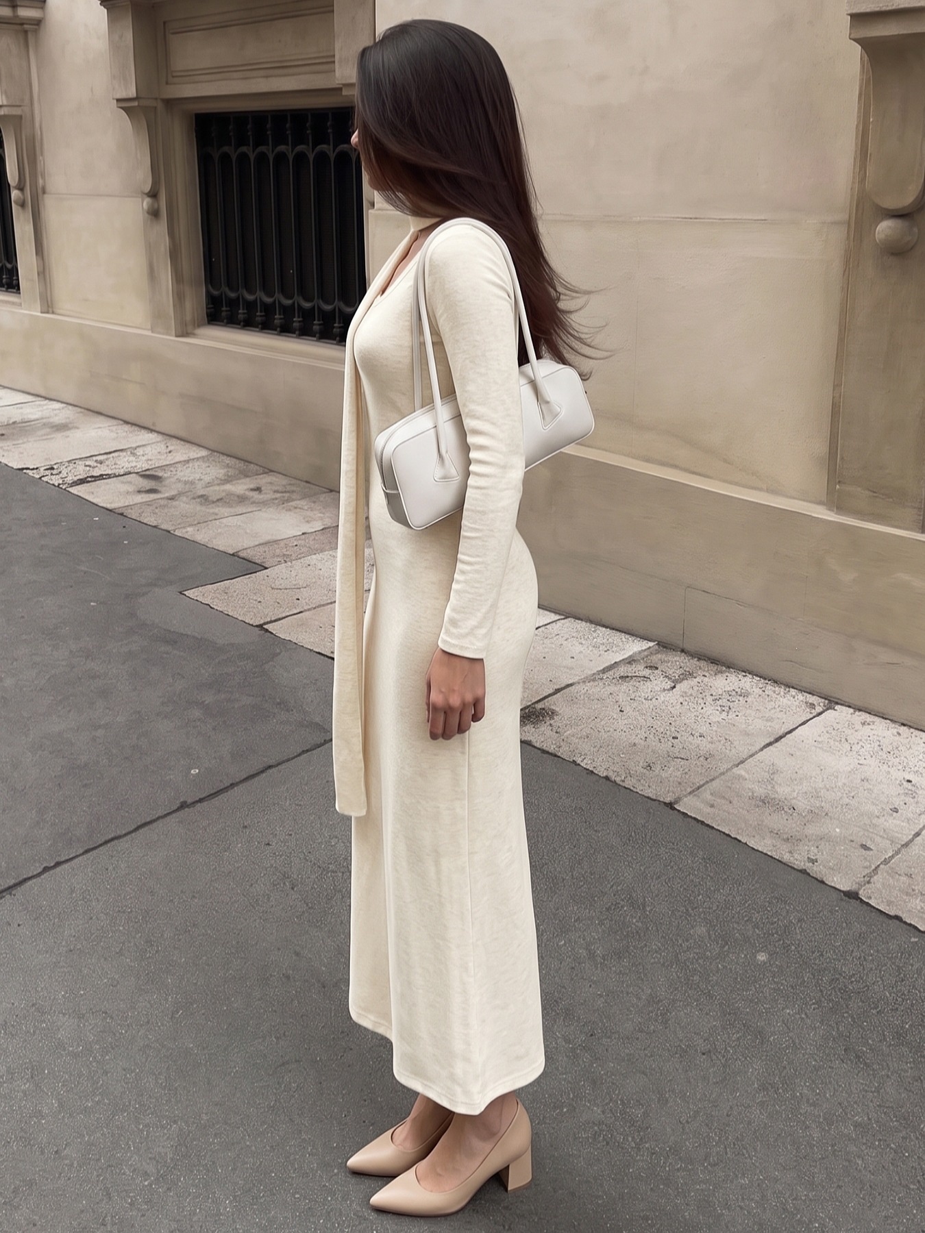 Long Sleeve Scoop Neck Maxi Dress with Matching Scarf