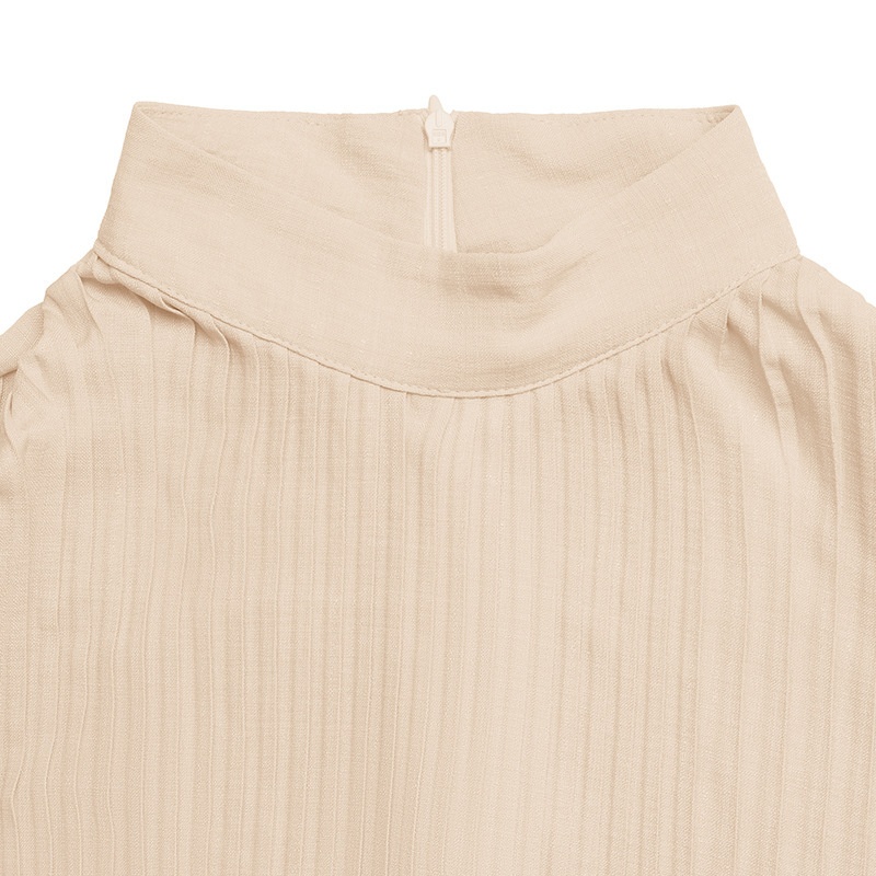 Pleated Mock Neck Long Sleeve Maxi Dress
