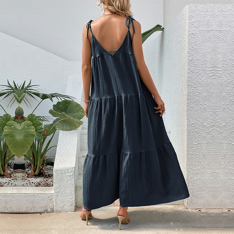 Women's Tiered Maxi Dress - Loose Fit V-Neck Sundress