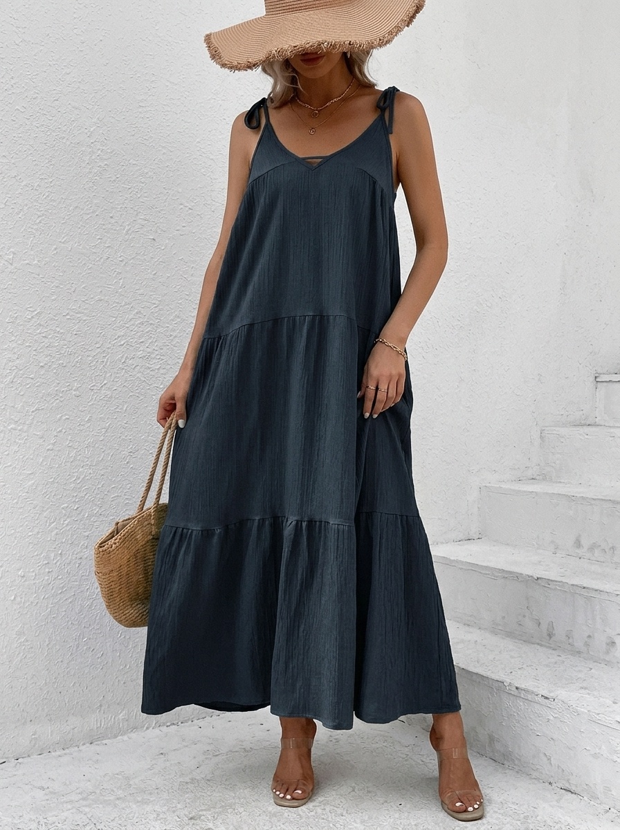 Women's Tiered Maxi Dress - Loose Fit V-Neck Sundress