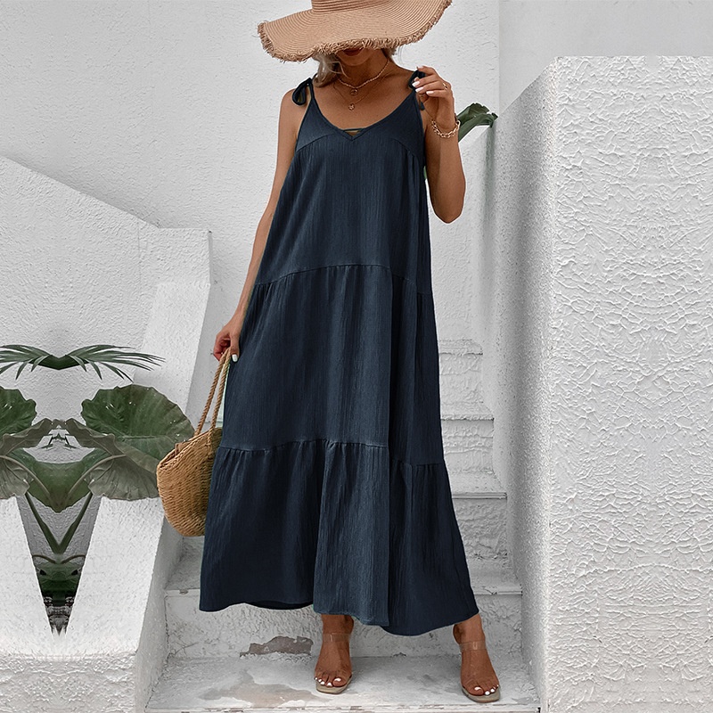 Women's Tiered Maxi Dress - Loose Fit V-Neck Sundress