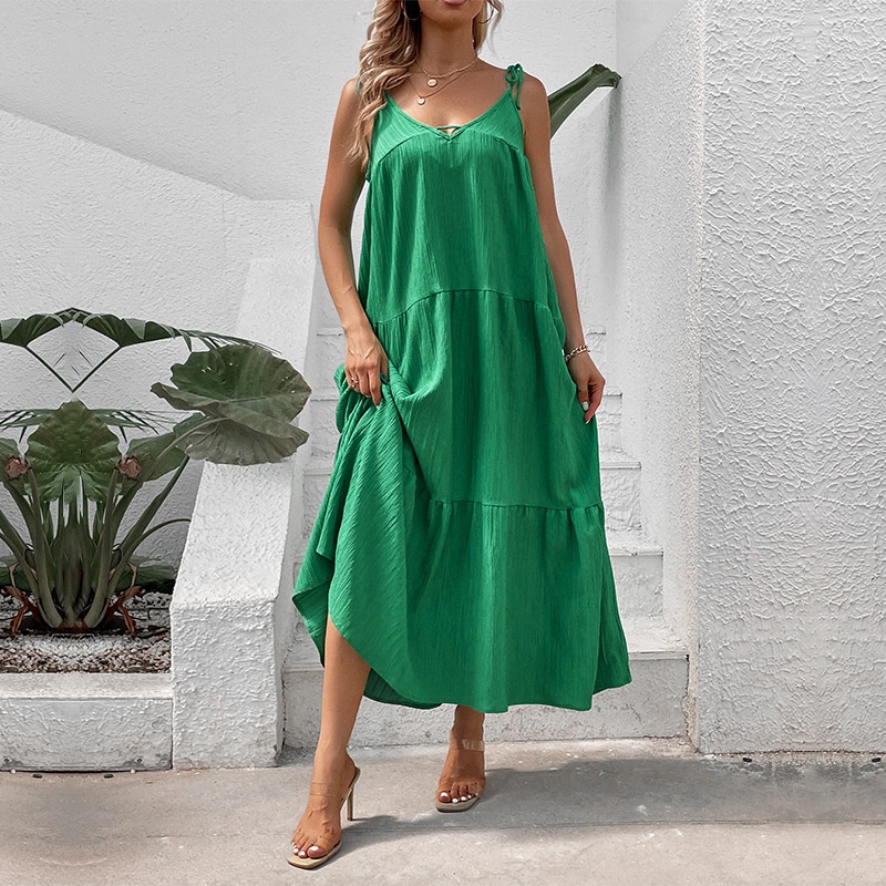 Women's Tiered Maxi Dress - Loose Fit V-Neck Sundress
