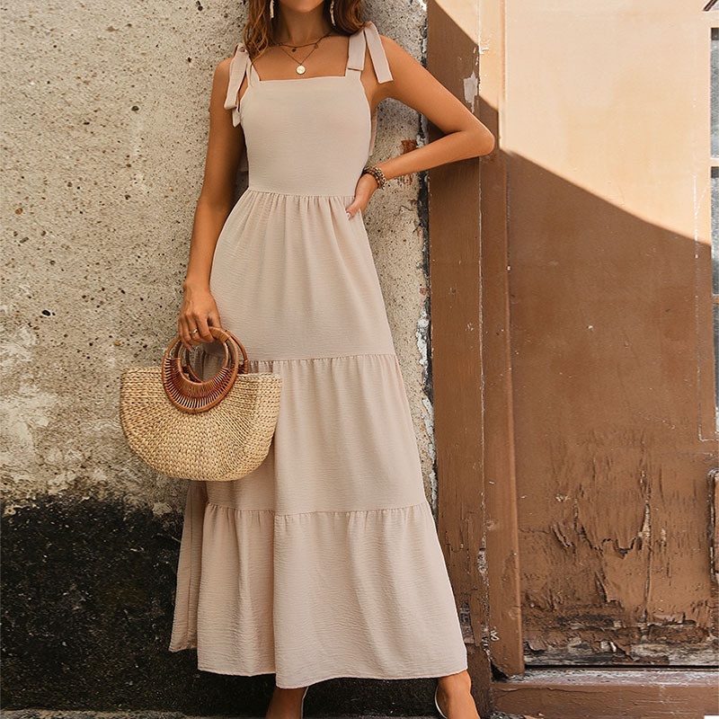 Boho Tie-Shoulder Tiered Maxi Dress for Women