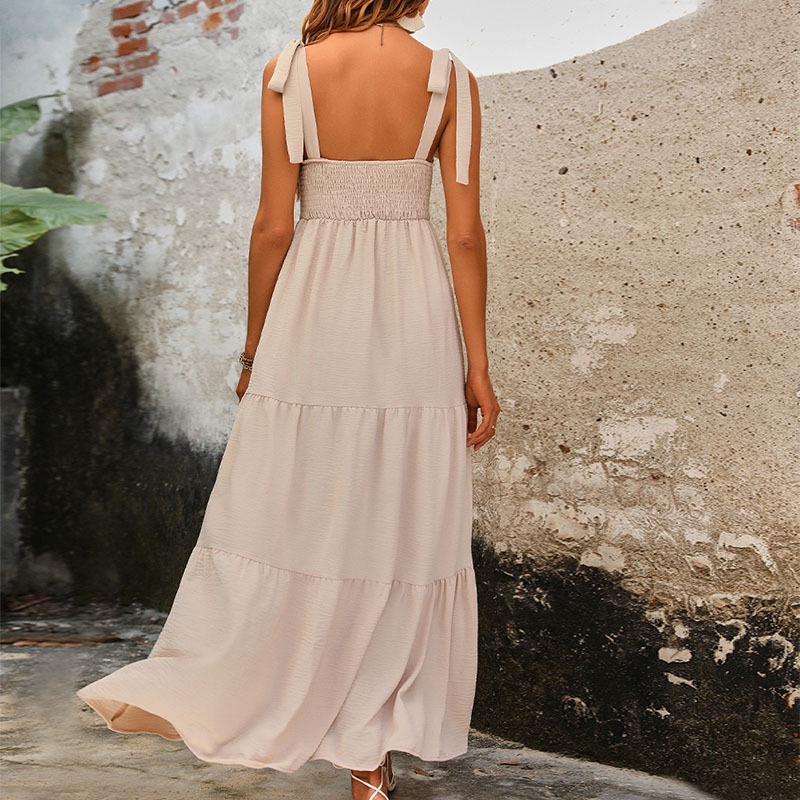 Boho Tie-Shoulder Tiered Maxi Dress for Women
