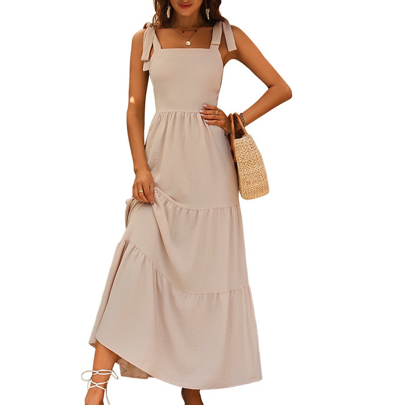 Boho Tie-Shoulder Tiered Maxi Dress for Women