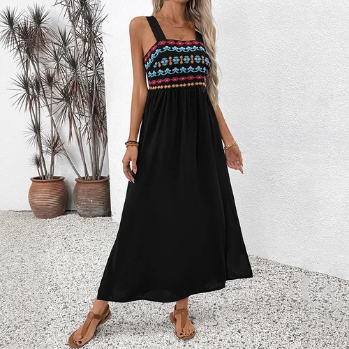 formal black boho dress Obeeii Women Boho Dresses Black Satin Maxi Dresses Sexy Scoop Square Neck Cocktail Dress Flowy A-line Long Dress Vocation Beach Formal Outfits,