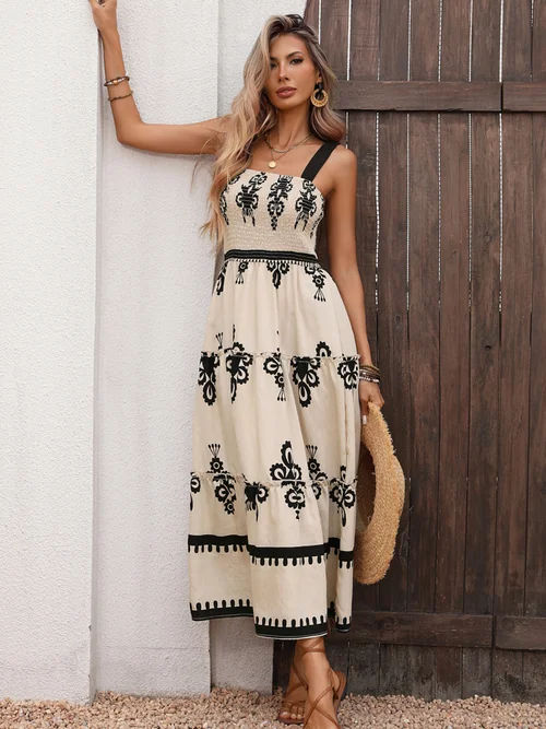 beige and black maxi dress Black And Beige Side Tie Maxi Dress BLANK