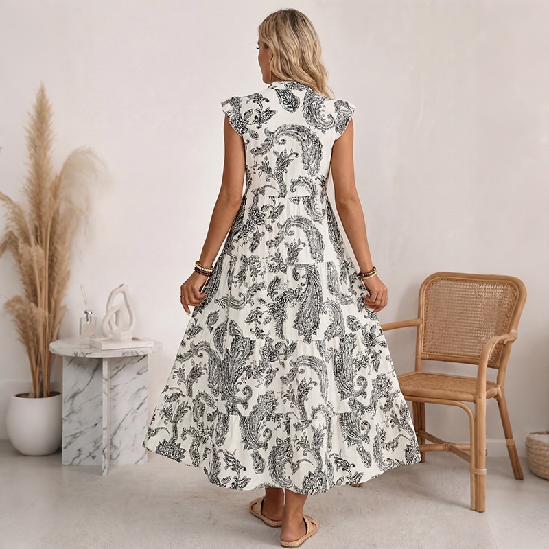 Paisley Print V-Neck Tiered Maxi Dress - Boho Summer Style