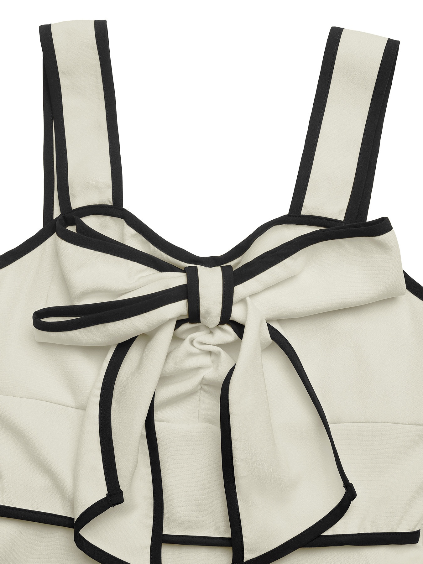 Elegante abito midi con fiocco sul davanti e profili a contrasto.