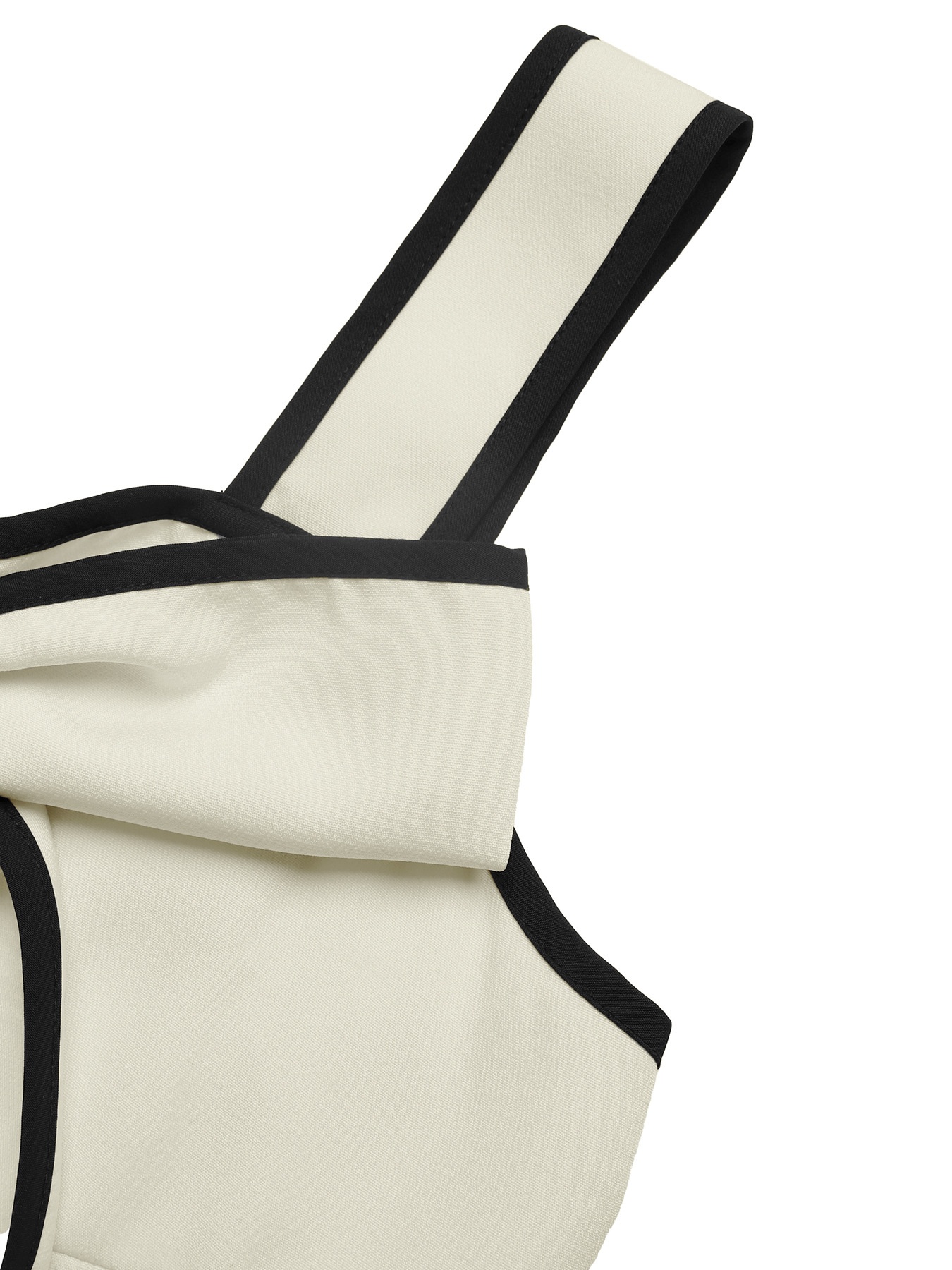 Elegante abito midi con fiocco sul davanti e profili a contrasto.