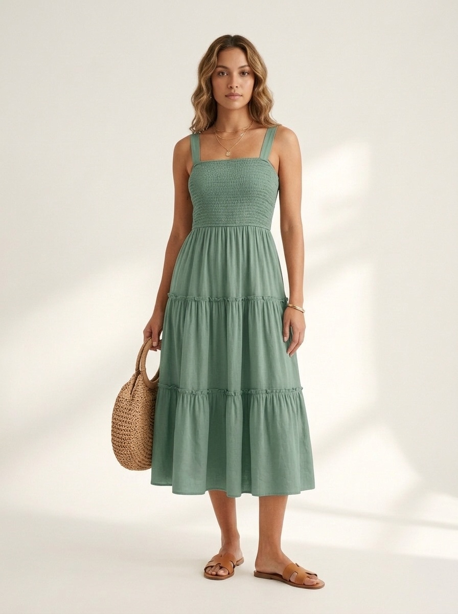 Tiered Smocked Midi Sundress