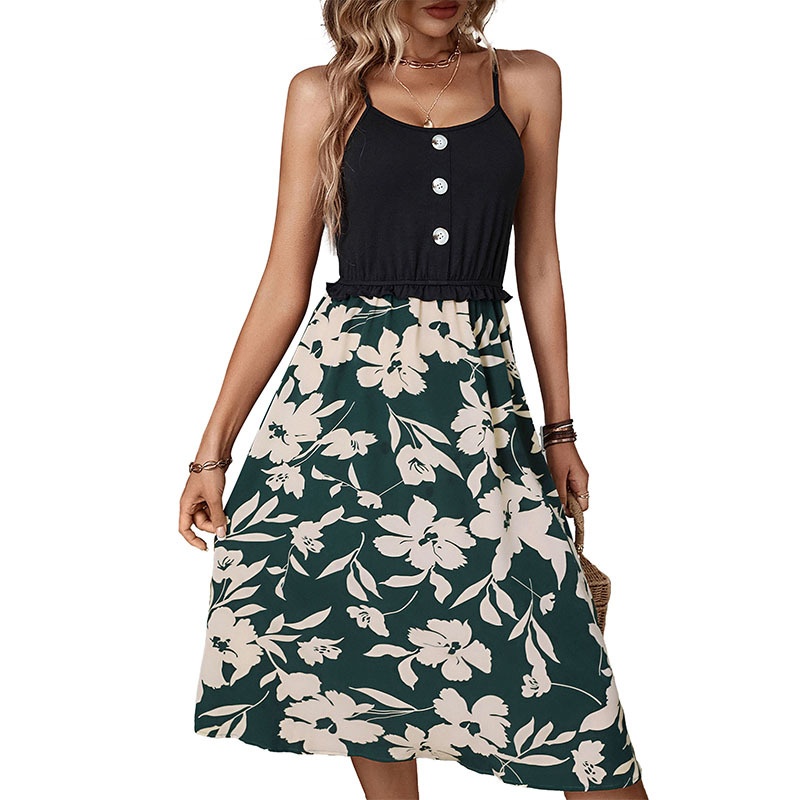 Women's Floral Print Spaghetti Strap Midi Sundress