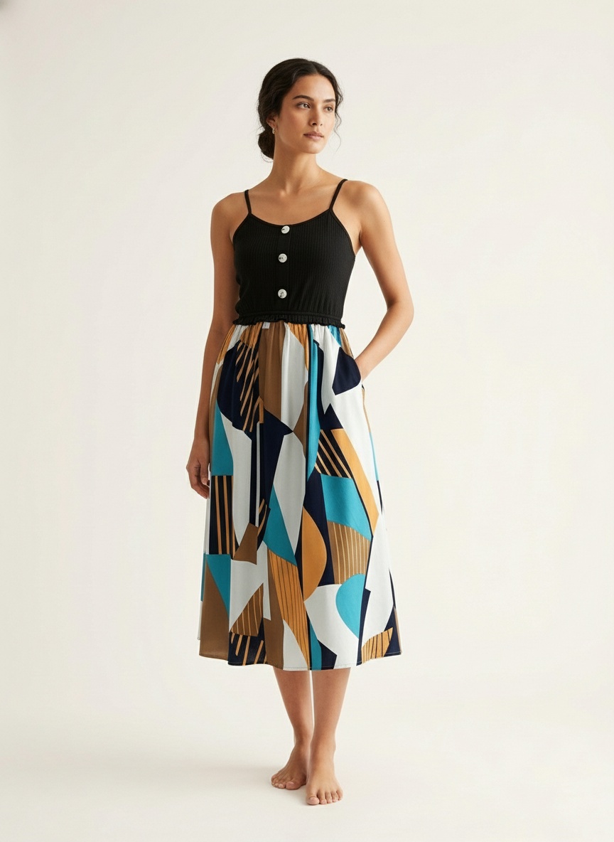 Women's Floral Print Spaghetti Strap Midi Sundress