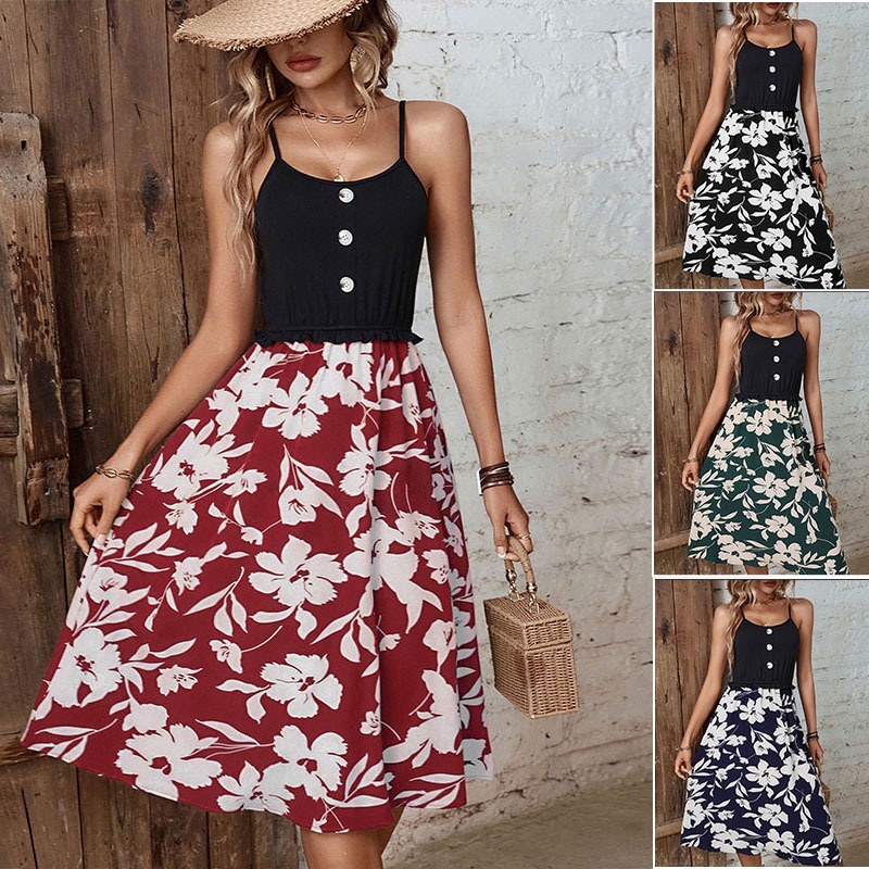 Women's Floral Print Spaghetti Strap Midi Sundress