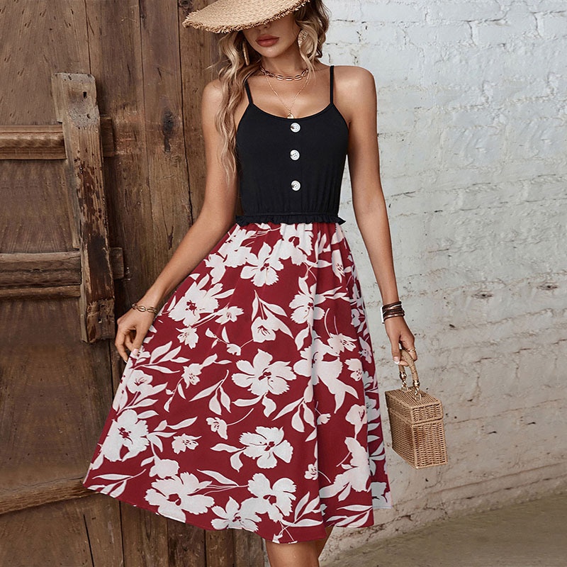 Women's Floral Print Spaghetti Strap Midi Sundress