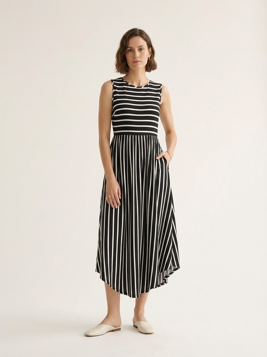 Sleeveless Striped Maxi Dress with Pockets
