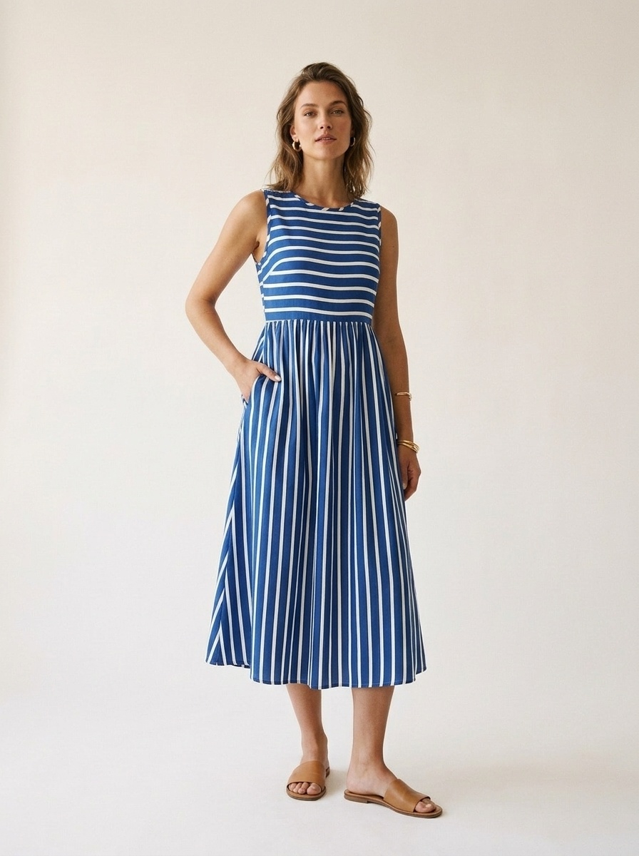 Sleeveless Striped Maxi Dress with Pockets