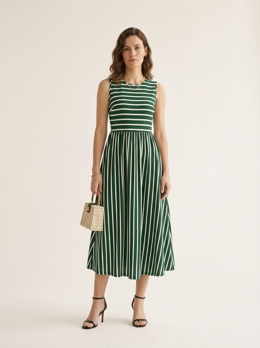 Sleeveless Striped Maxi Dress with Pockets