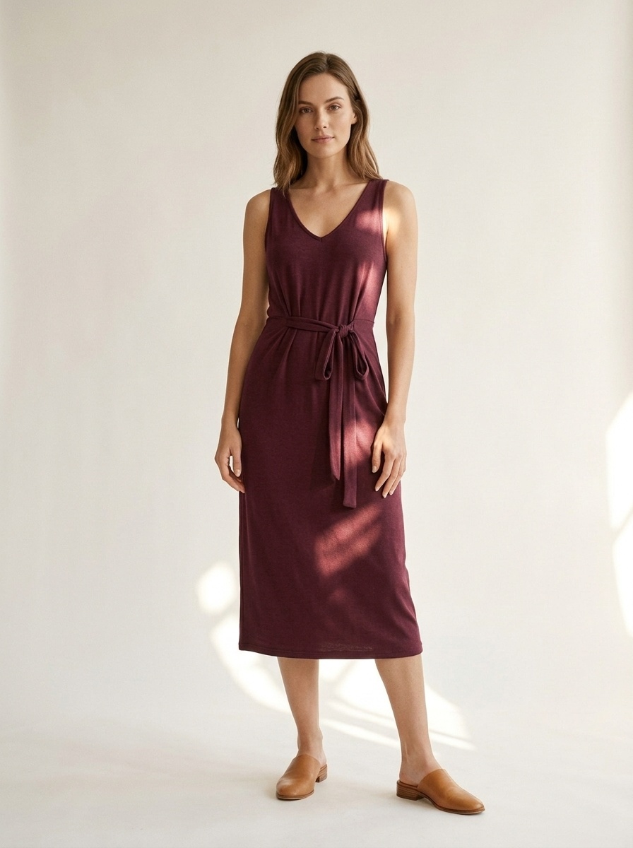 Women's V-Neck Sleeveless Tie-Waist Midi Dress