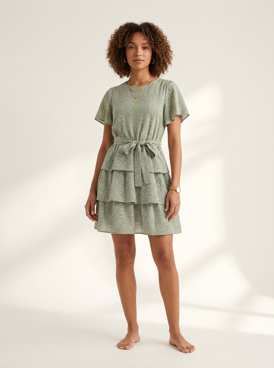 Women's Floral Print Tiered Ruffle Mini Dress